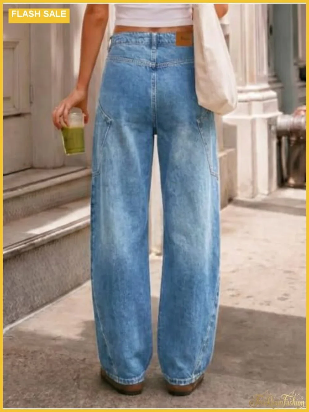 Baggy Barrel Jeans High Waisted Wide Leg Raw Hem Y2K Denim Pants